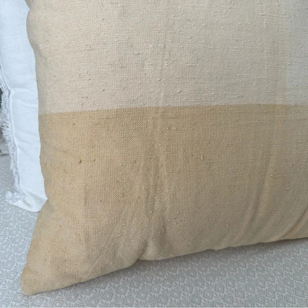 Yellow & White Contrast Linen Throw Pillow- 24 x 24 Threshold - Spring / Summer